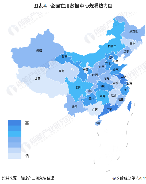 圖表4：全國在用數(shù)據(jù)中心規(guī)模熱力圖